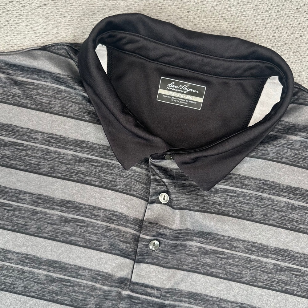 Ben Hogan Performance Polo Shirt Mens 3XL Grey Black Striped Golf‎ Short Sleeve